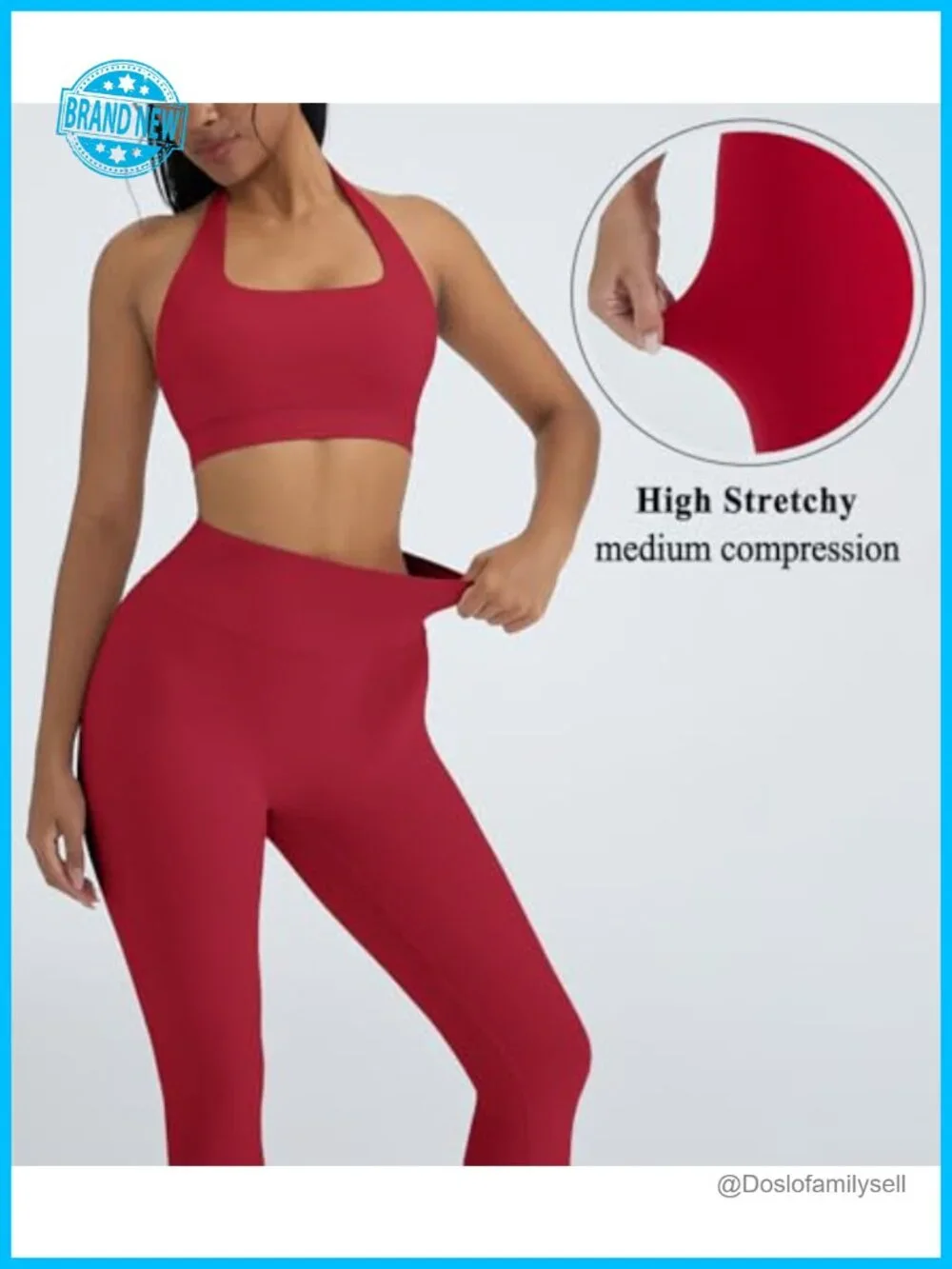 2 Piece Workout Set Halter Sports Bra Scrunch Leggings Nylon Spandex Gym